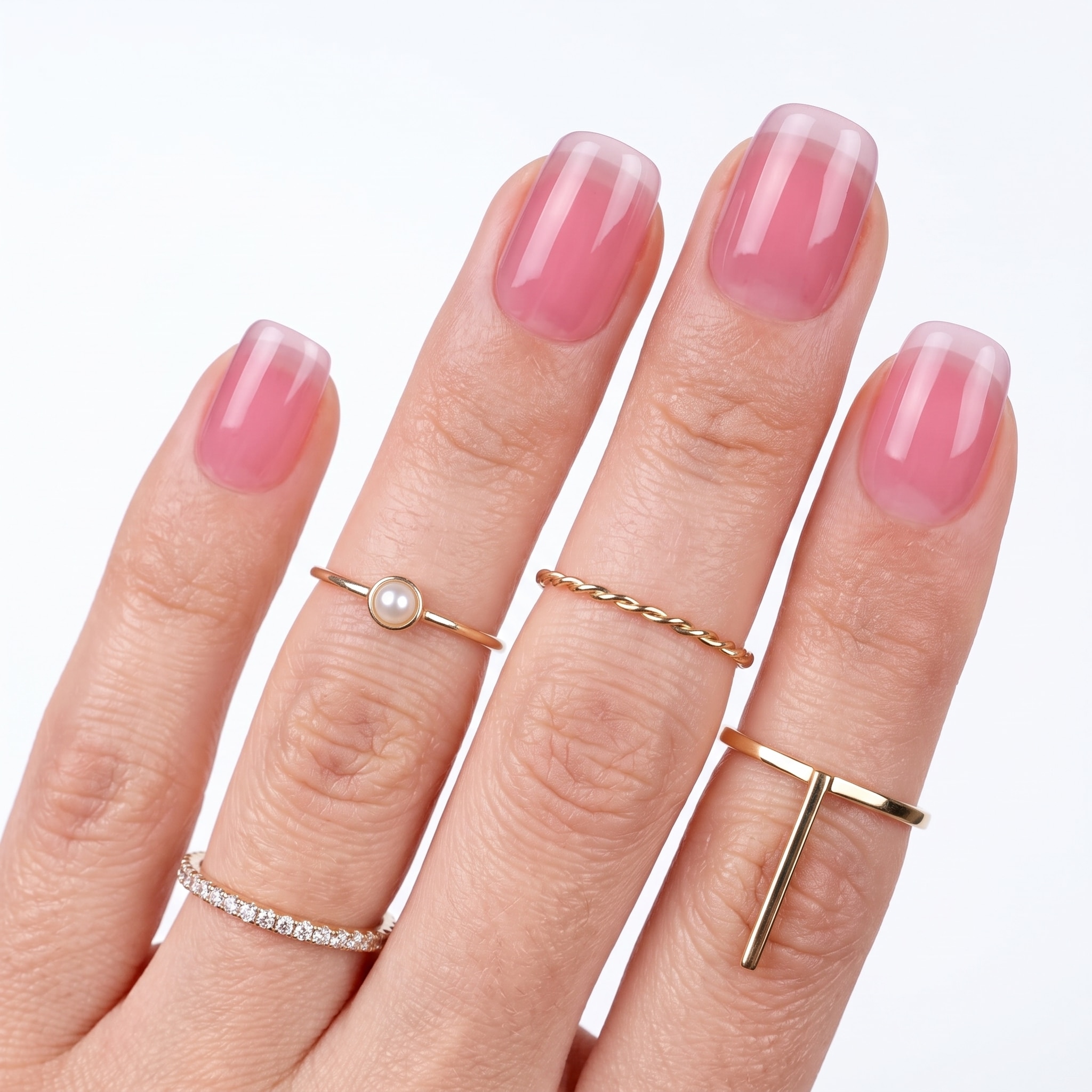 Long square nails with a classic glossy pink gel finish