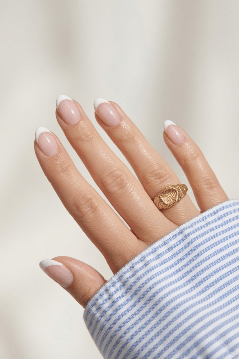 french tip nails almond