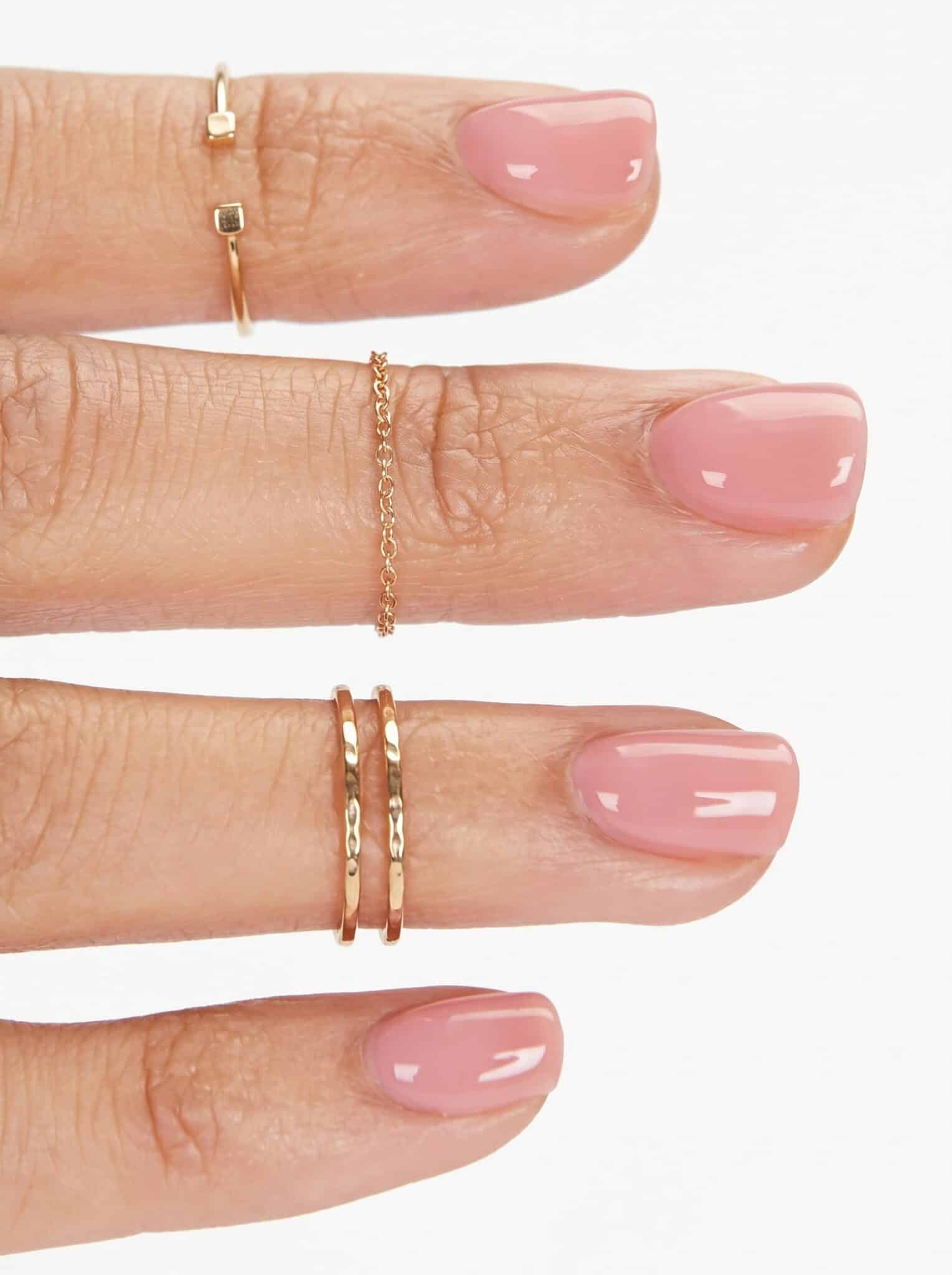 Jelly pink gel manicure with a translucent glossy finish