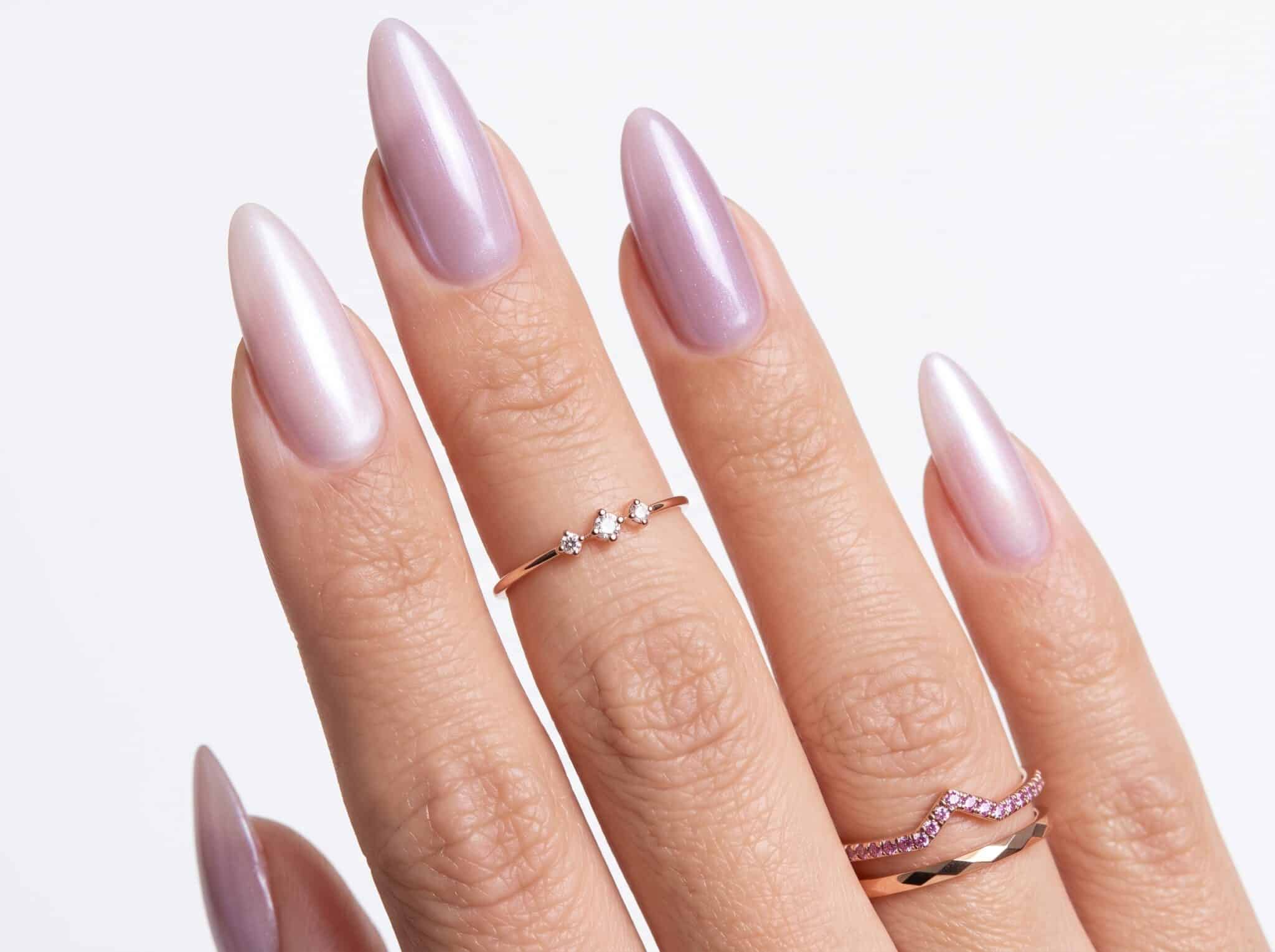 Light pink magnetic nails with a soft glassy glow