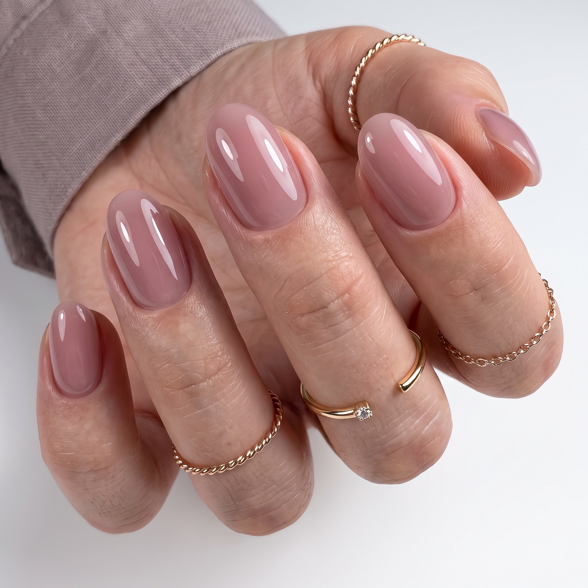 Jelly blush pink nails with a translucent glossy finish