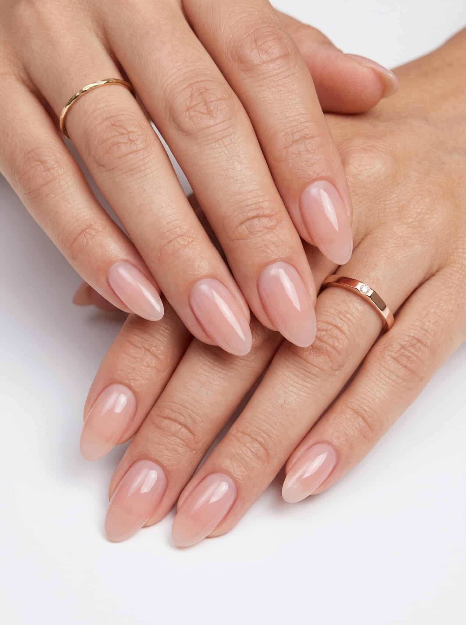 Sheer pale pink polish manicure with a soft salon-style finish