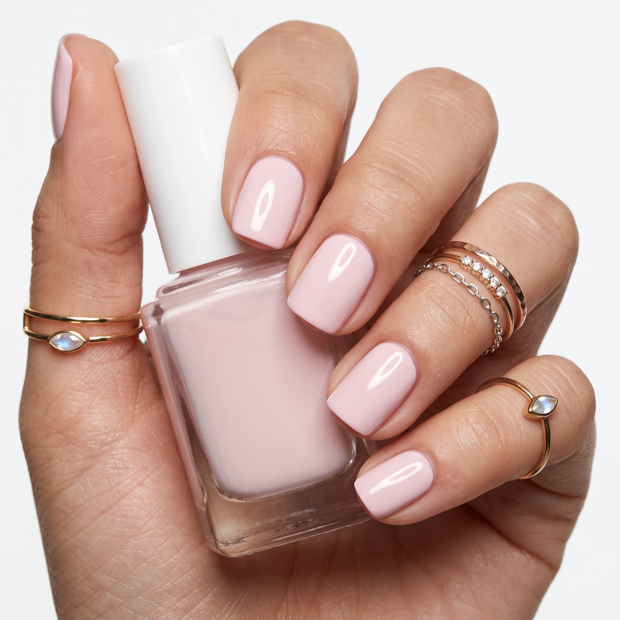 Short clean natural pink nails with a neat glossy finish
