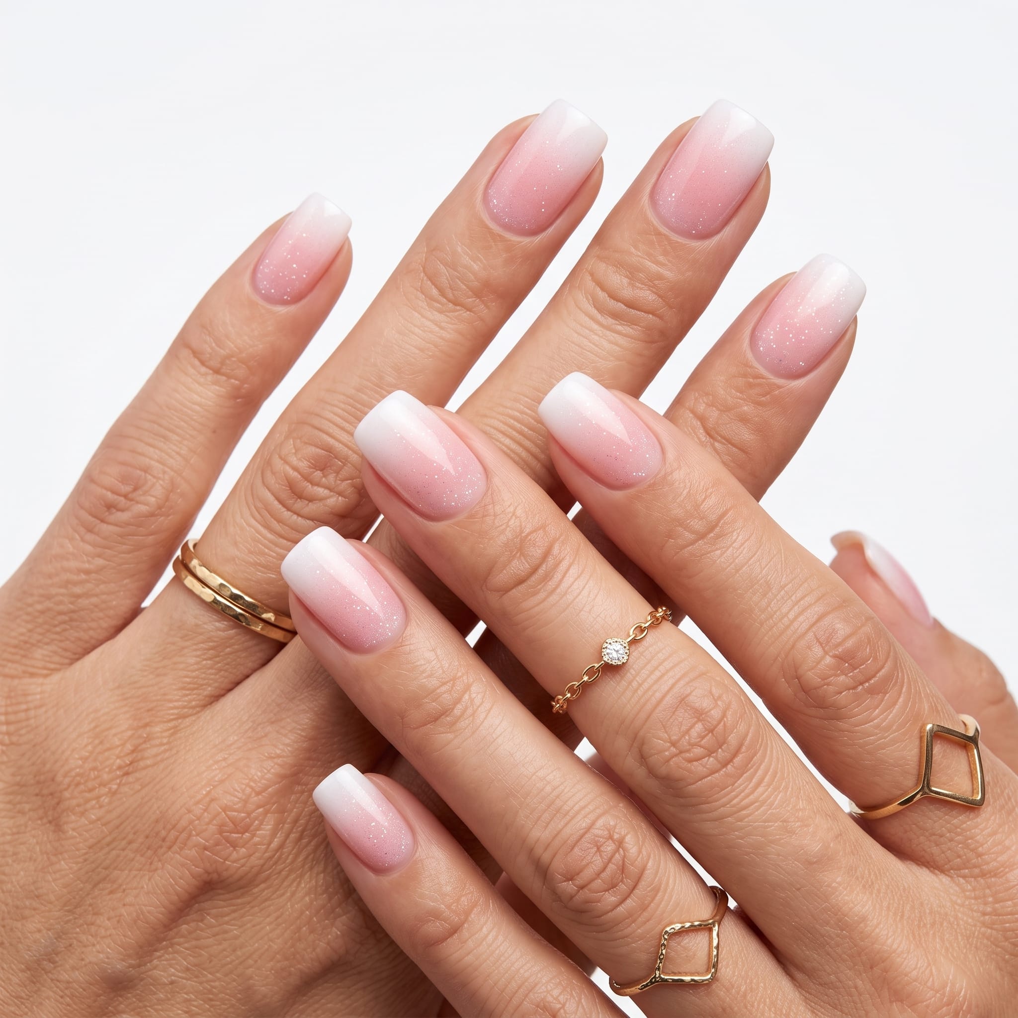 Minimal white French tips over a sheer pink nude base