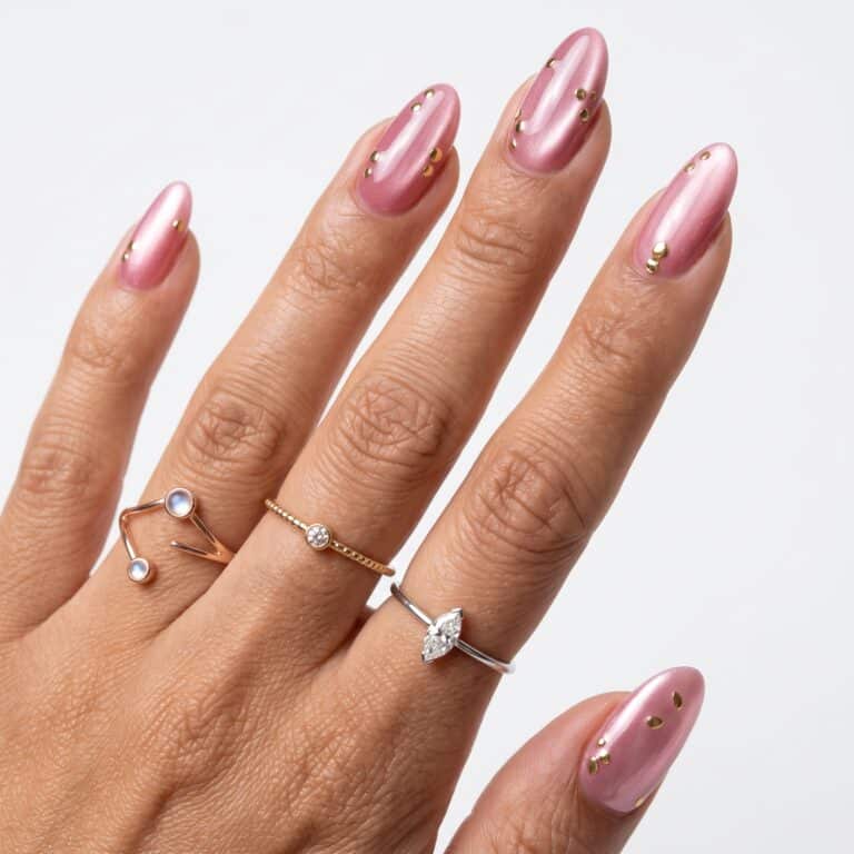 Soft pink magnetic French nails with a glossy salon finish