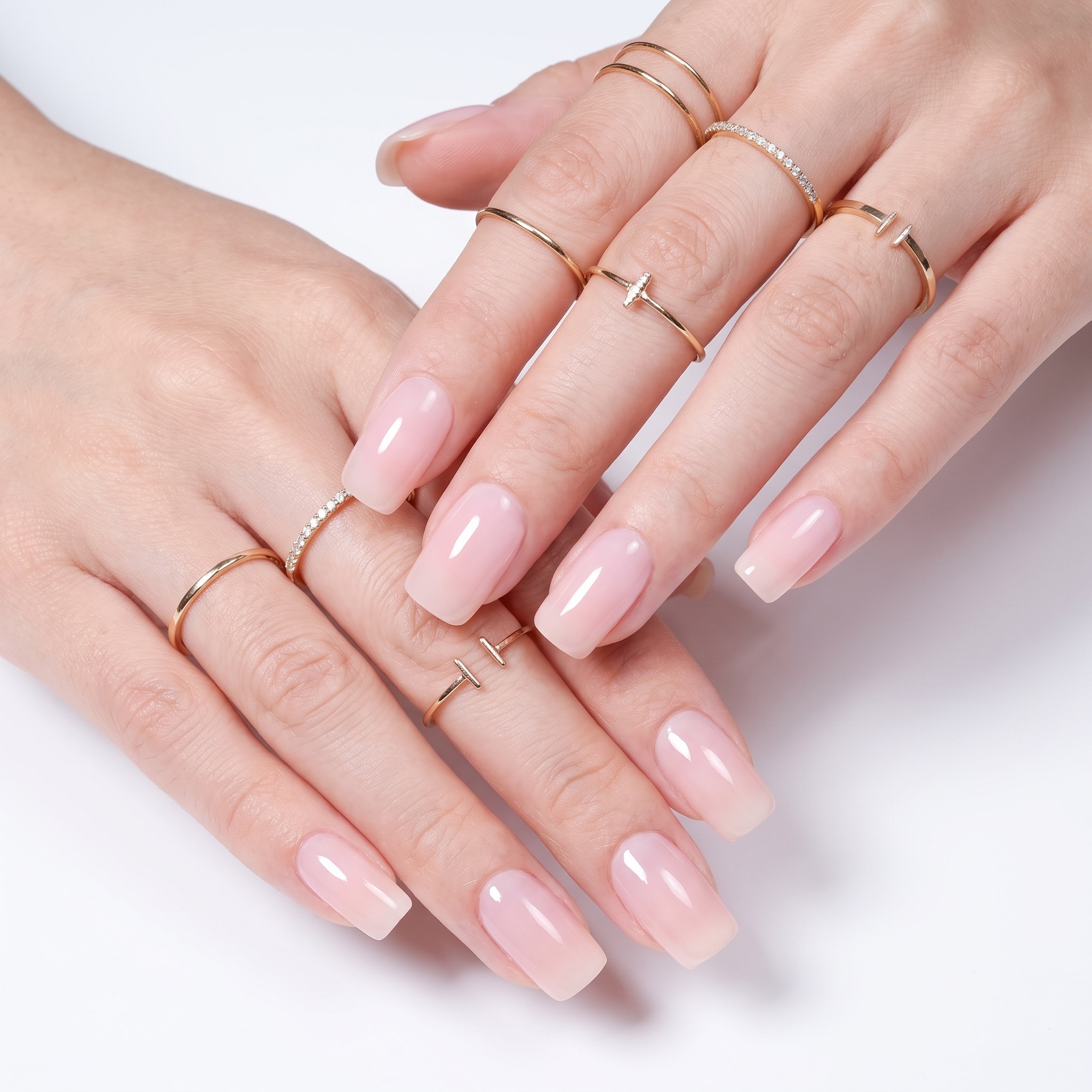 Sheer blush pink nails with a translucent glossy finish