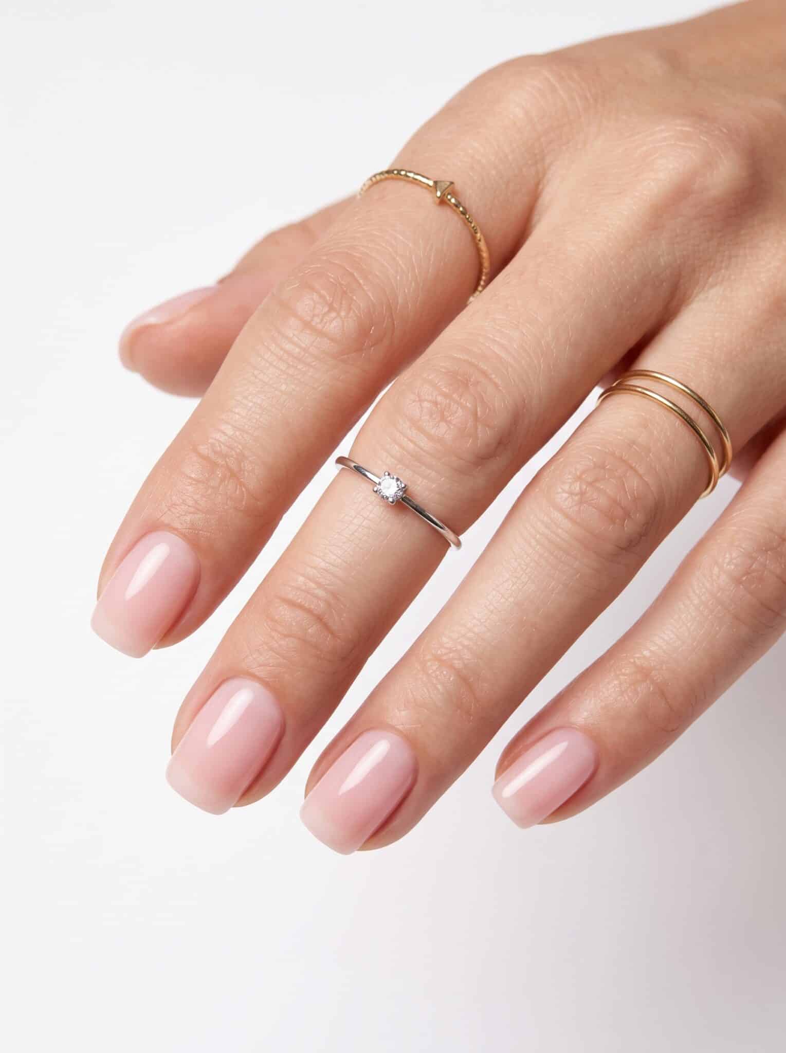 Short natural nails with a soft sheer pink gel finish