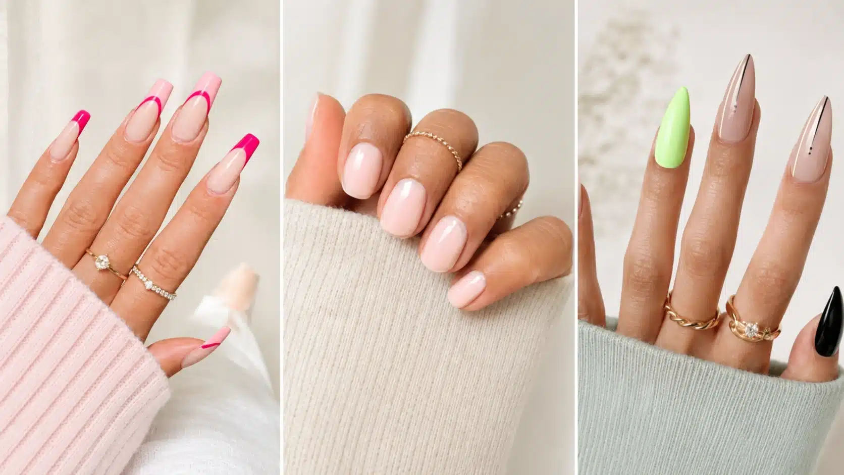 Almond and square nails compared at different lengths