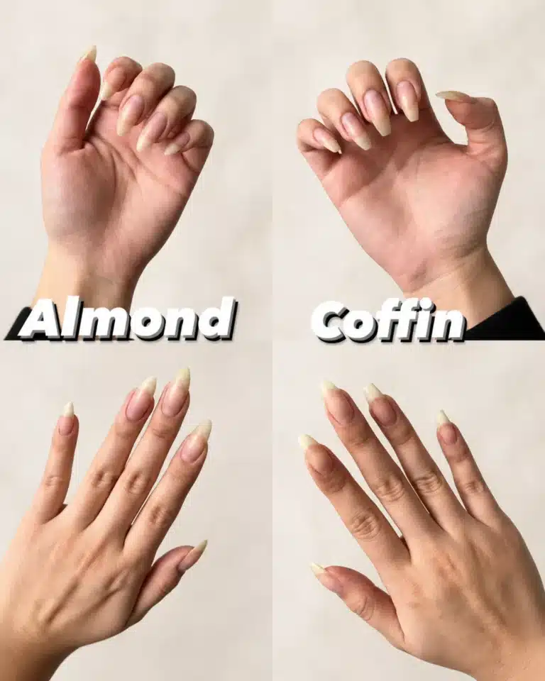 Almond vs Coffin Nails: Which Shape Is Right for You? 16 Almond vs coffin nails side by side shape comparison