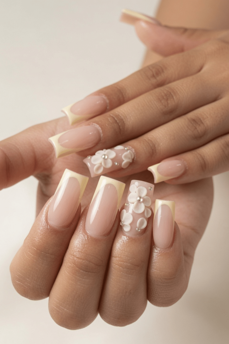 butter yellow nails with design