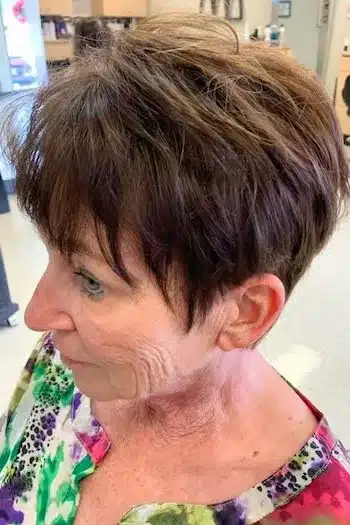 Dark Brown Pixie With Piecey Bangs