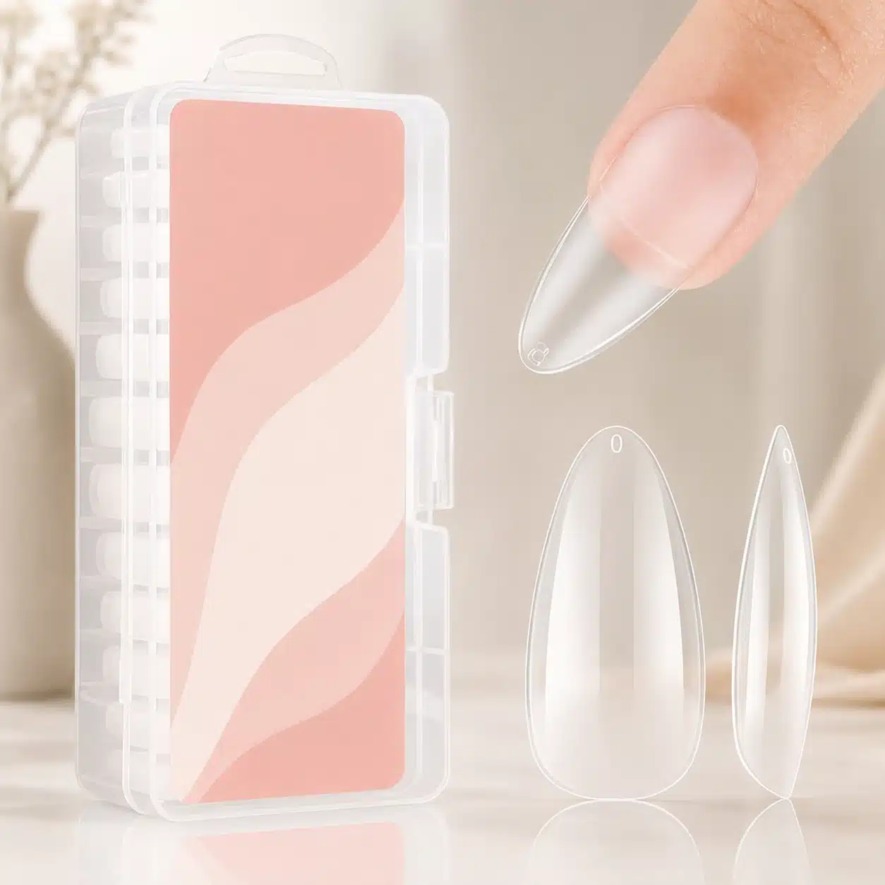 Almond Nail Tips: How to Choose, Size & Apply Them 10 Clear almond nail tip kit with sizing reference
