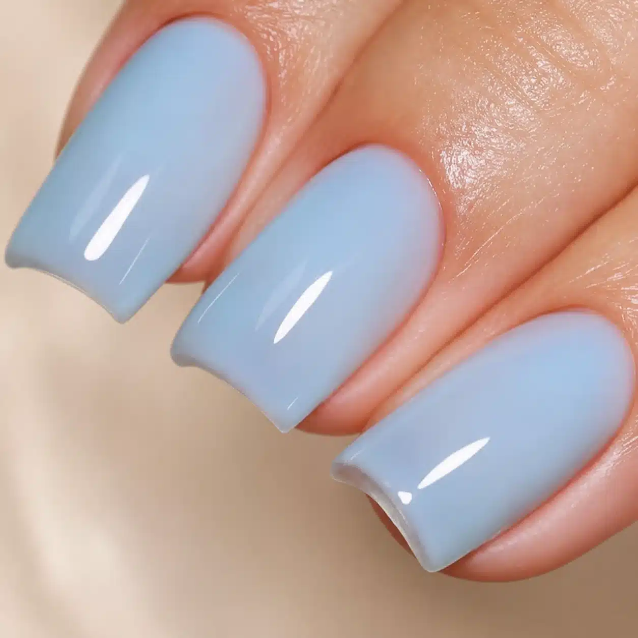 Milky Blue Nail Polish: 10 Soft Manicure Ideas to Try 8 High shine milky blue square nails