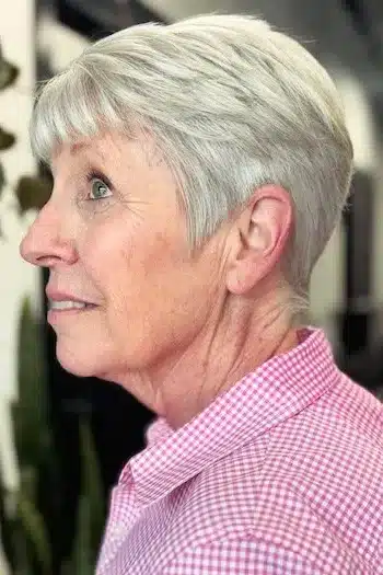 Soft Gray Tapered Pixie With Fringe