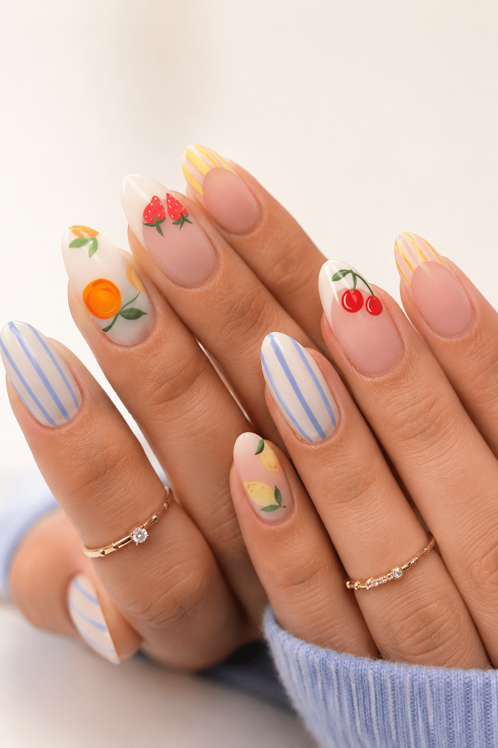 Citrus fruit cute summer nails 2026 with glossy playful nail art