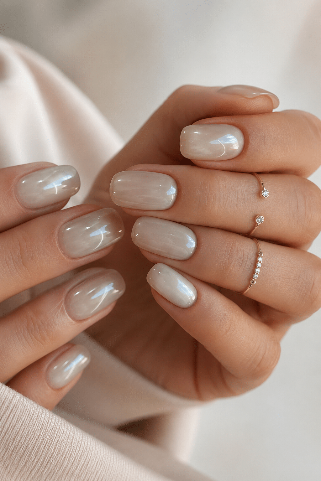 classic pearl white nail polish manicure with glossy soft shimmer