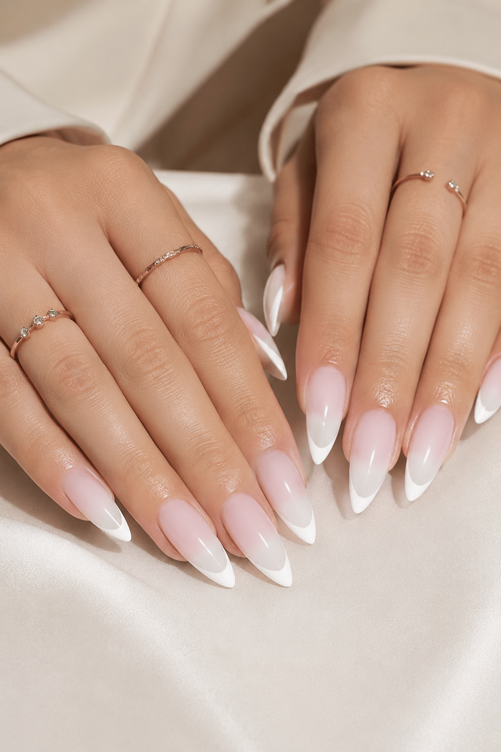 Clean sheer white nail polish with glossy natural manicure look