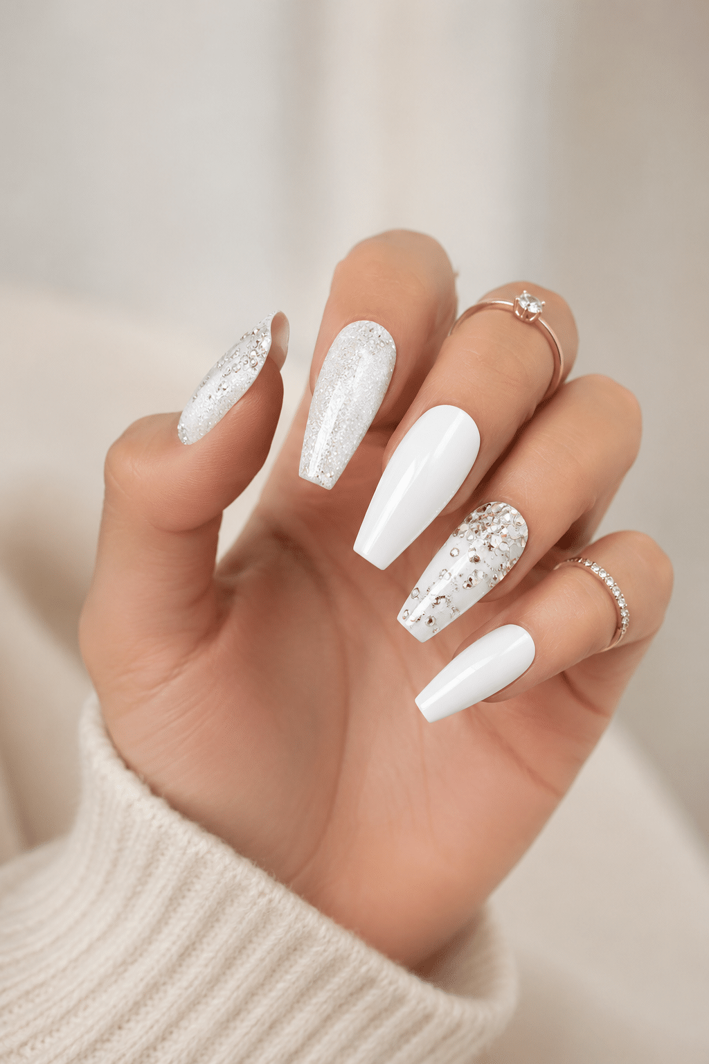glazed pearl white nail polish with glossy shimmer manicure