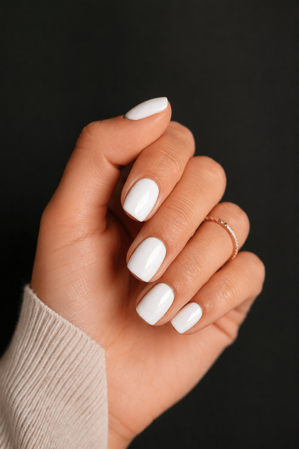 Glossy white nail polish manicure with clean salon-style finish