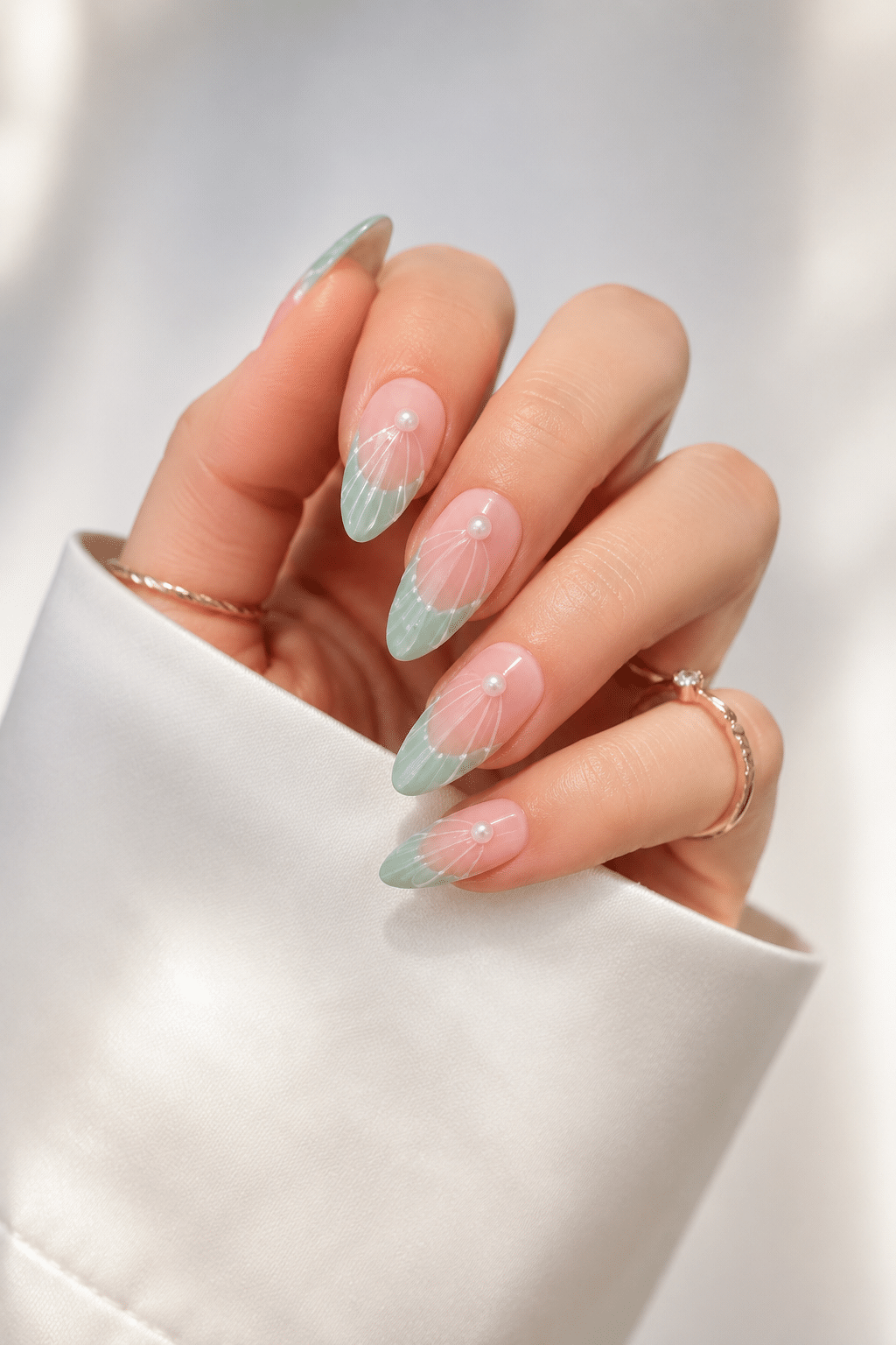 Mermaid mint jelly summer nails 2026 with glossy translucent manicure finish