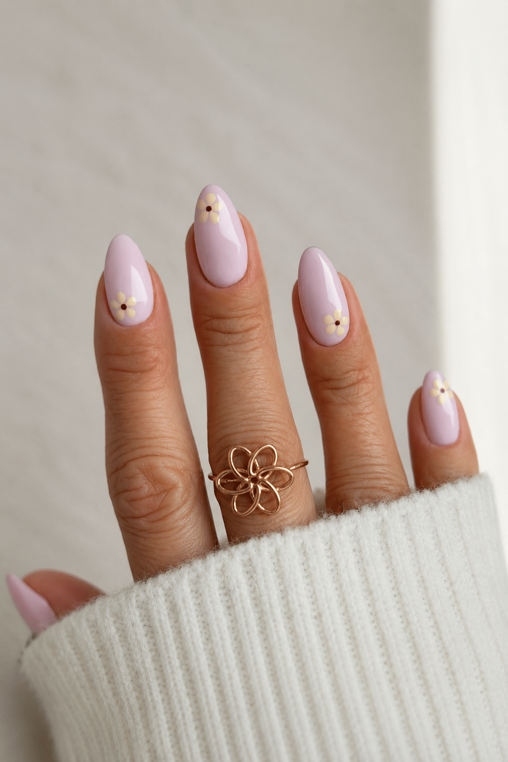 Milky lilac cute summer nails 2026 with glossy soft pastel polish