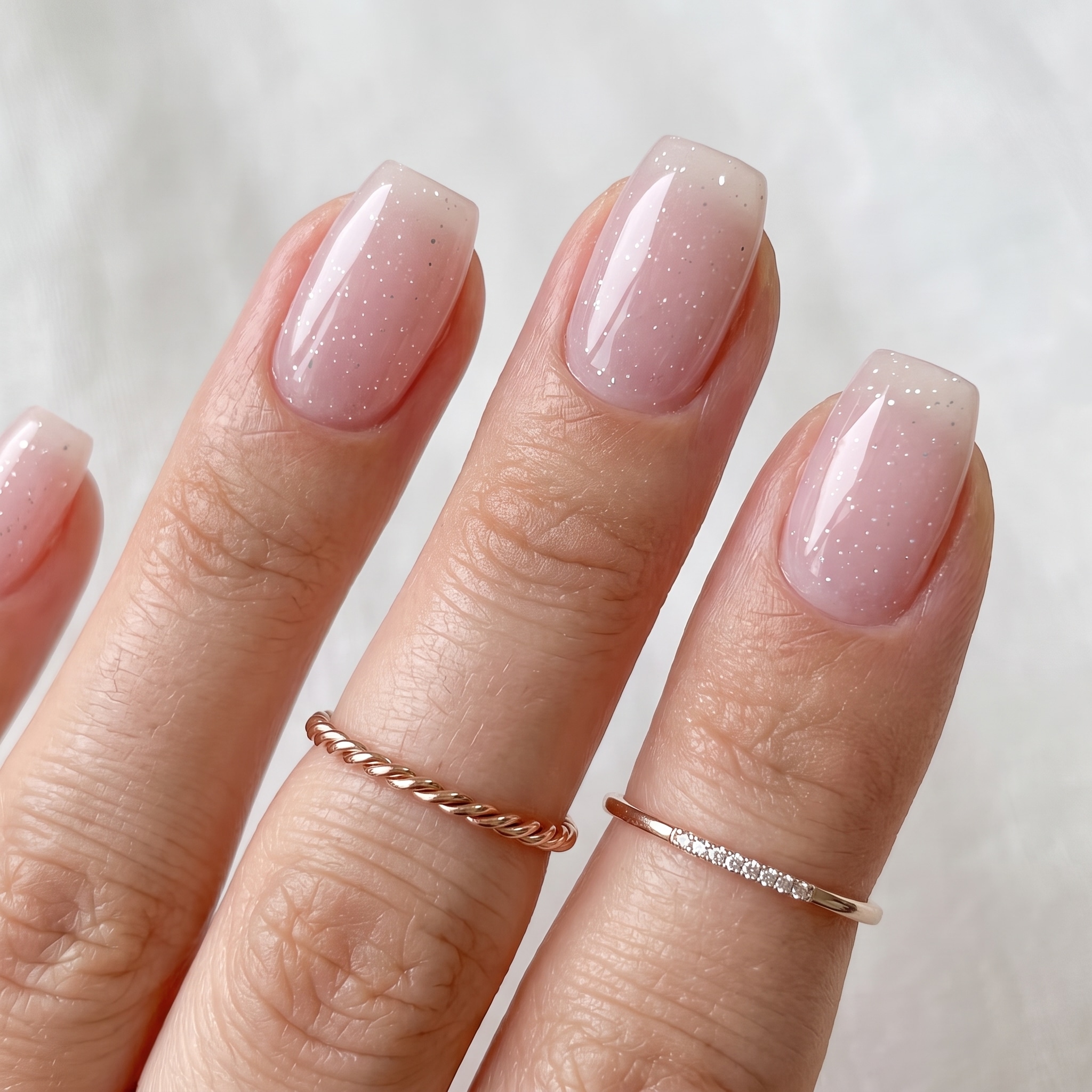 Soft almond sheer pink gel nails with a natural glossy finish