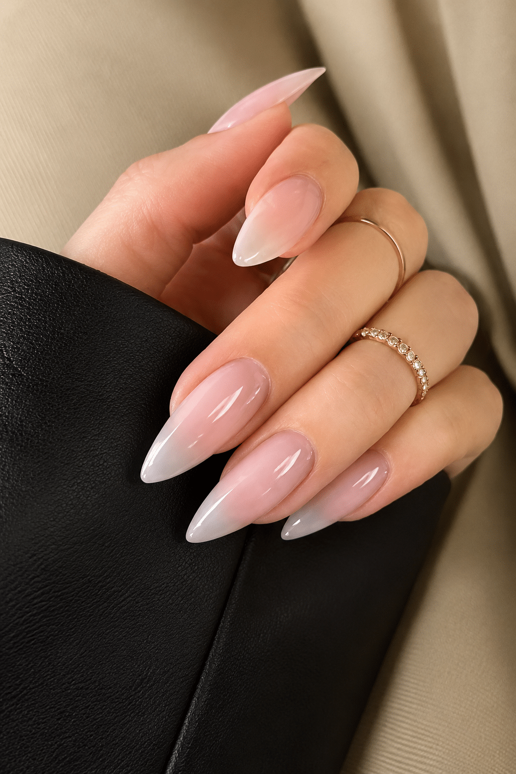 Soft nude almond cute summer nails 2026 with a glossy natural manicure finish