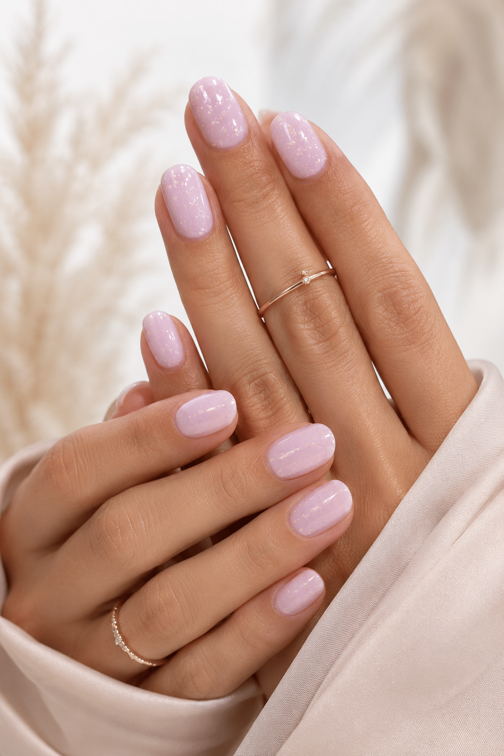 Soft rosy milky pink nails with a smooth glossy manicure finish