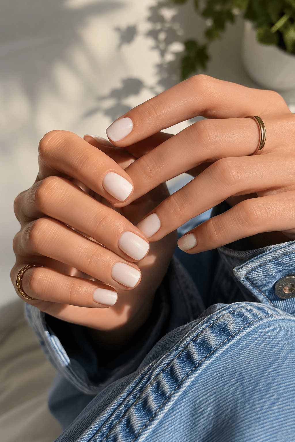 White French milky nail polish with glossy clean manicure finish