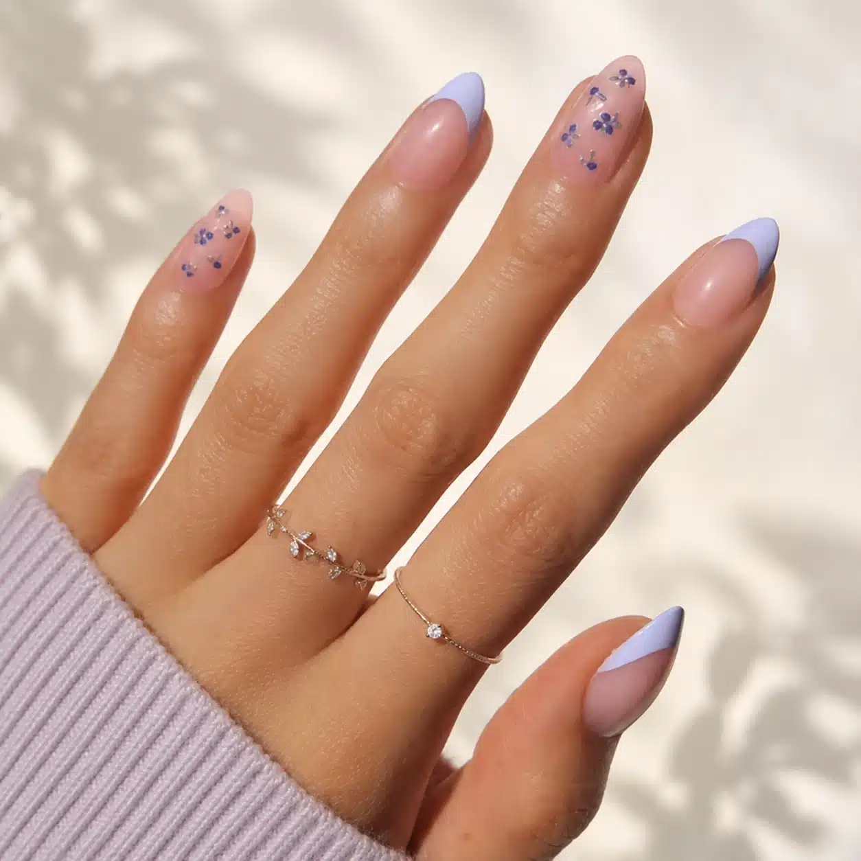 Almond Nail Tips: How to Choose, Size & Apply Them 5 Lavender almond nail tips on medium-length nails