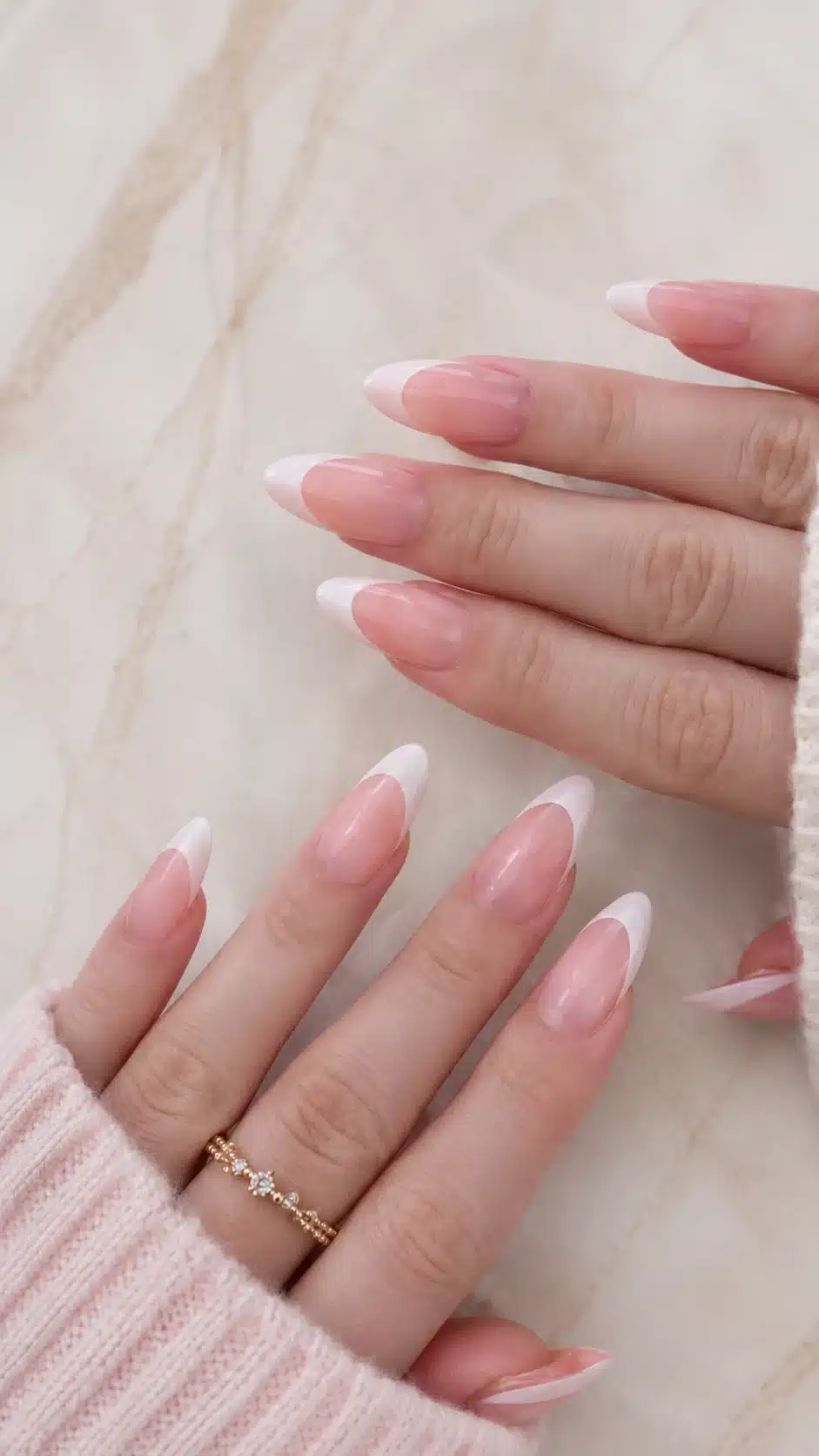 Almond Nail Tips: How to Choose, Size & Apply Them 9 Long soft pink almond nail tips on both hands