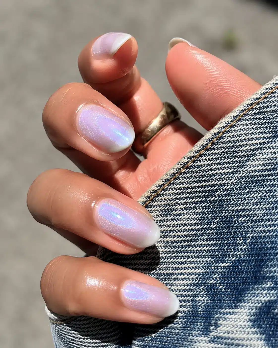 Milky Lavender Nail Polish: Soft Lavender Milk Nails to Try 7 Milky lavender shimmer nail polish with glossy nails