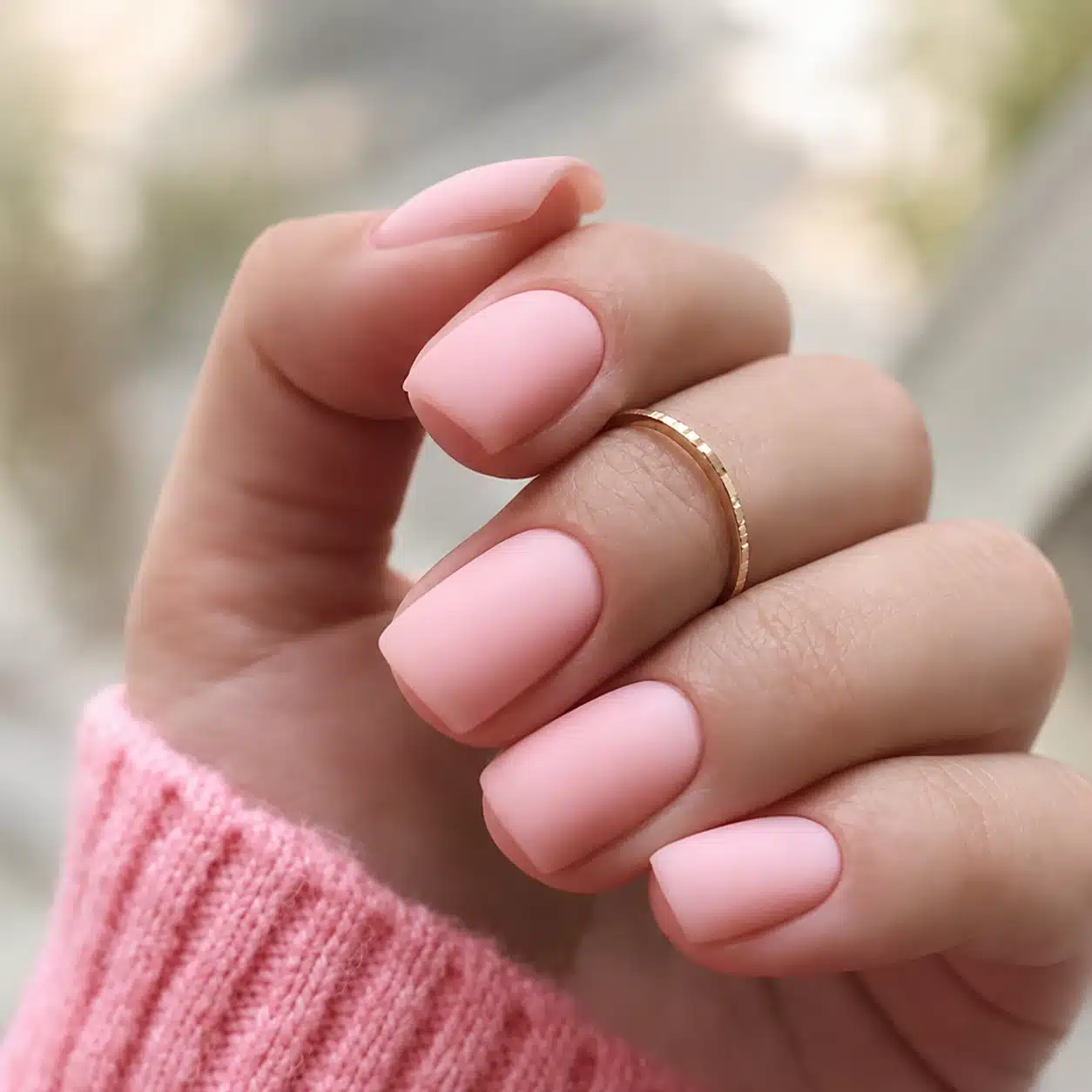 Milky Pink Gel Nail Polish: Soft Jelly Pink Gel Manicure Guide 2 Short square milky pink gel nails with glossy finish