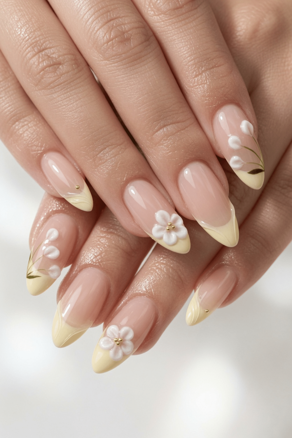 pastel yellow french tip nails