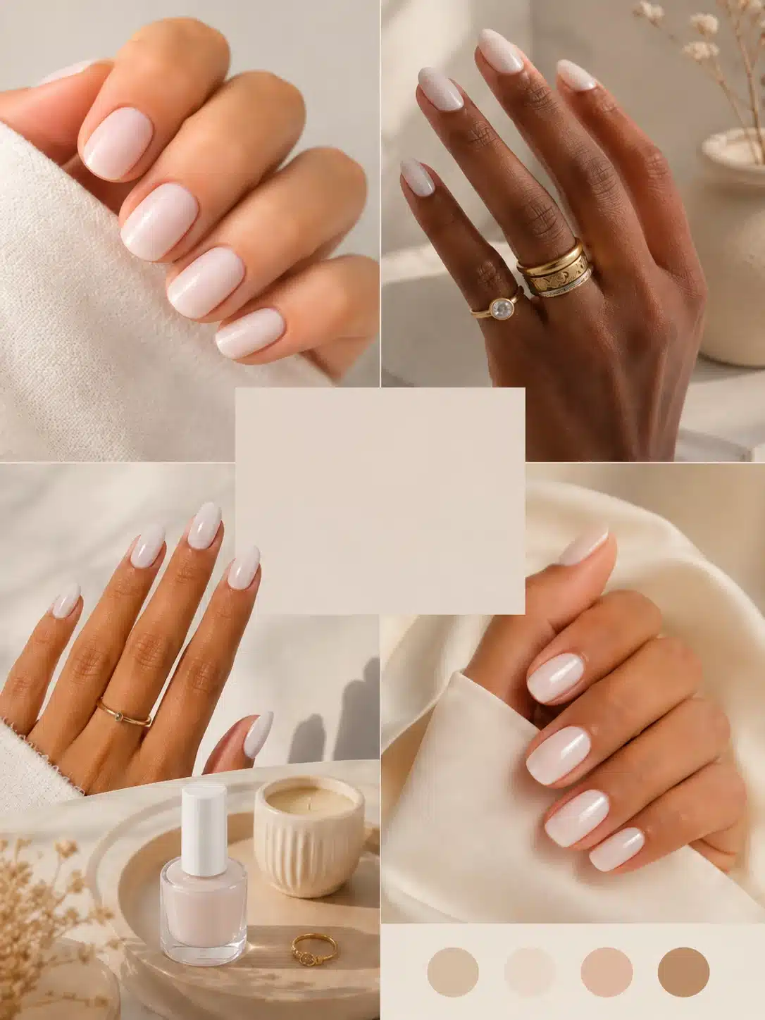 Sheer Milky White Nail Polish: Soft Translucent Nails That Never Look Chalky 5 Sheer milky white nail polish inspiration board with neutral glossy manicures