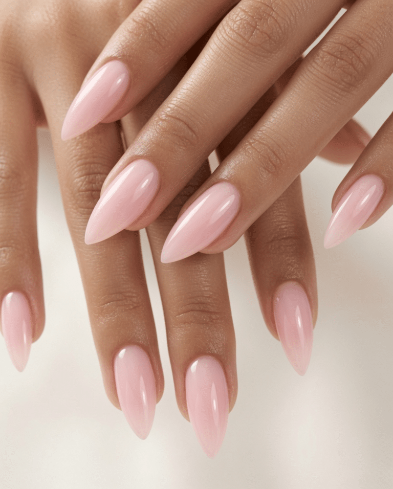 soft pink almond nails