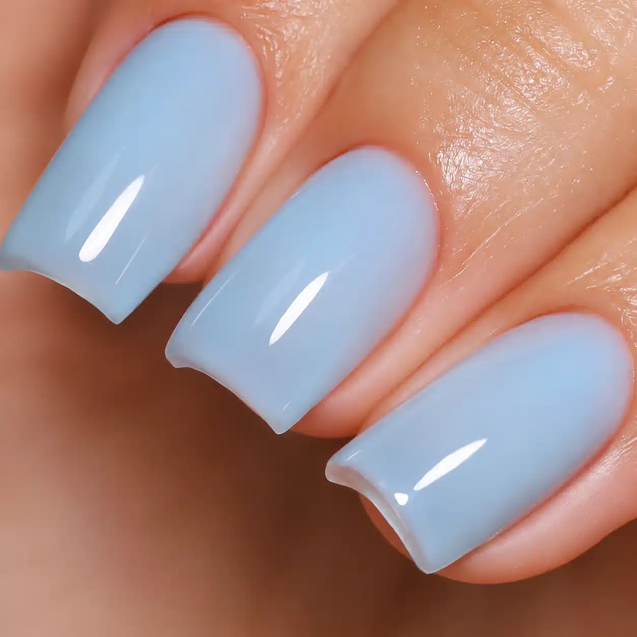 Milky Blue Nail Polish: 10 Soft Manicure Ideas to Try 5 Glossy square milky blue nails