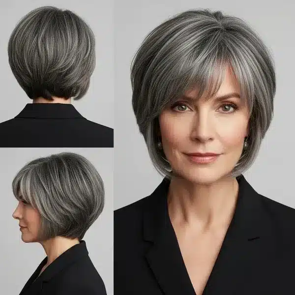 32+ Hairstyles For Women Over 50 With Fine Hair 29 Hairstyles For Women Over 50 With Fine Hair - Short Salt And Pepper Bob With Bangs