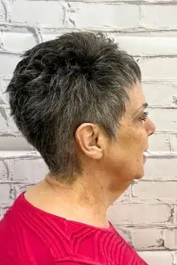 Charcoal Gray Pixie With a Feathered Top