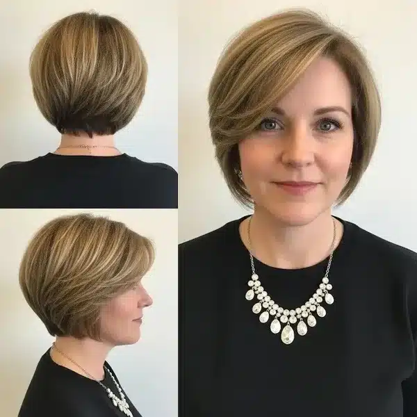 Hairstyles For Women Over 50 With Fine Hair - Short Tapered Bob With Soft Side Part