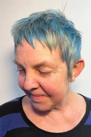 Silver Pixie With Blue Accents and Micro Bangs