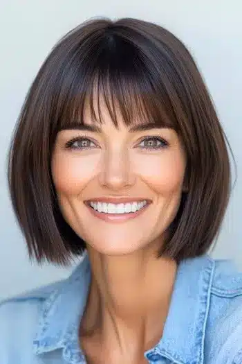 Straight bob with bangs on a smiling woman