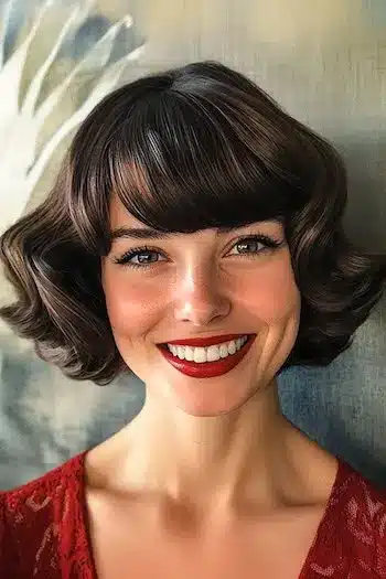 Retro bob with curved bangs on a smiling woman