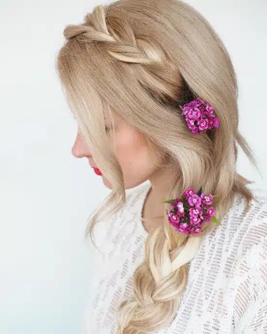 Floral Side Braid — wedding hairstyles for brides with long hair