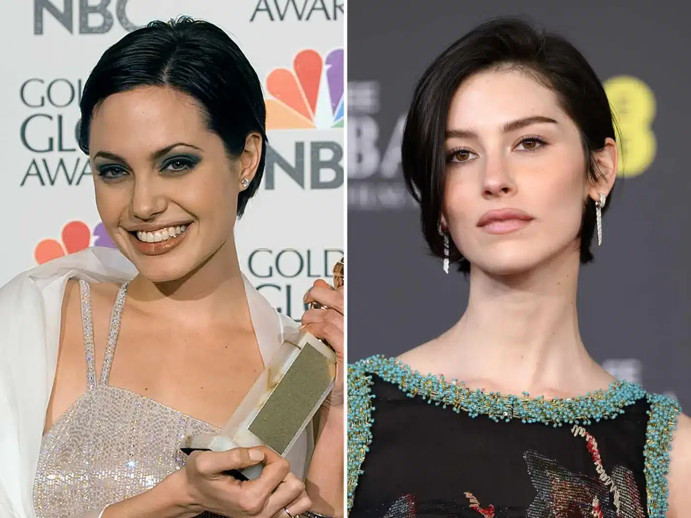 Angelina Jolie and Gracie Abrams wearing the short and side-swept style from 13 '90s Bob Trends That Still Look Fresh Today
