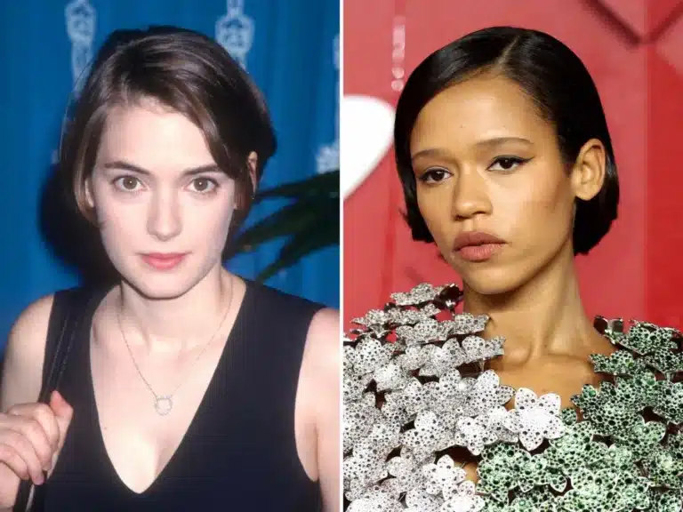Winona Ryder and Taylor Russell wearing the bixie cut featured in 13 '90s Bob Trends That Still Look Fresh Today