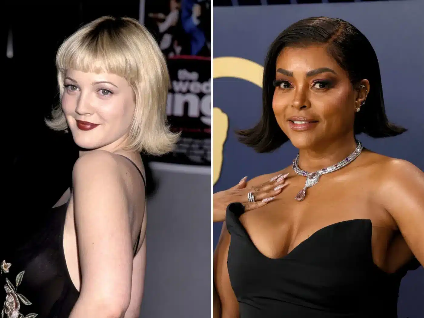 Drew Barrymore and Taraji P. Henson modeling the flippy bob from 13 '90s Bob Trends That Still Look Fresh Today