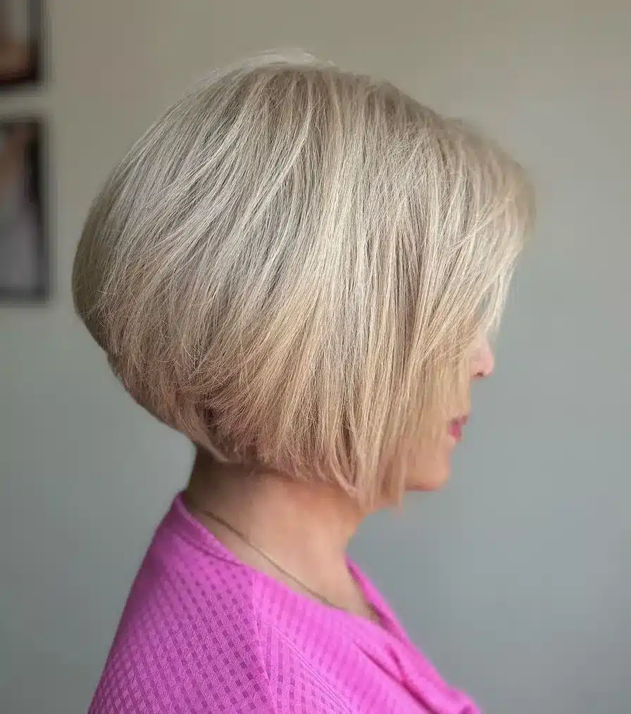 Rounded blonde bob for older women