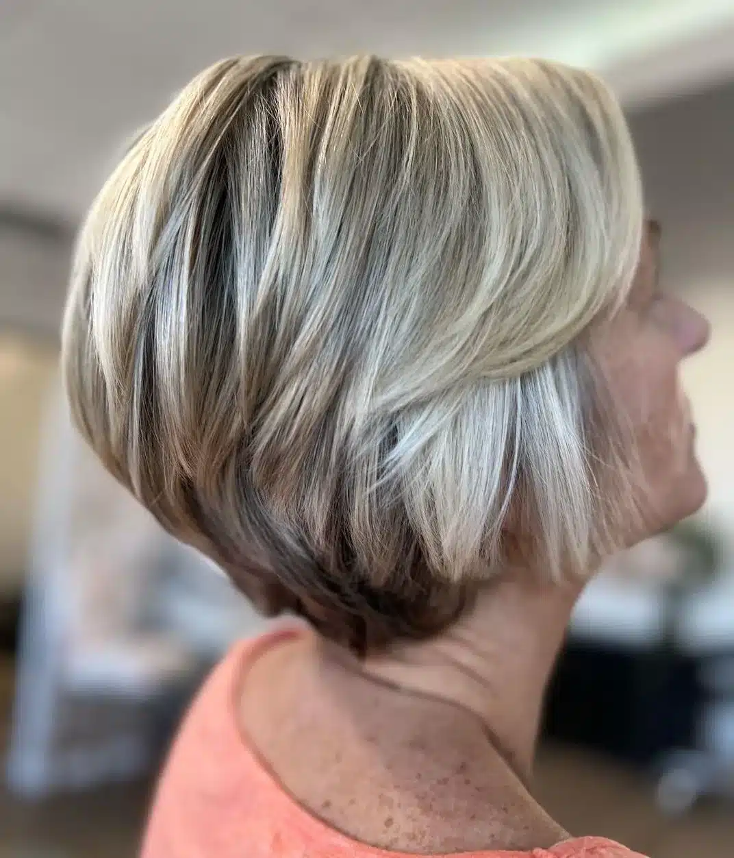 Dimensional layered pixie bob for older ladies
