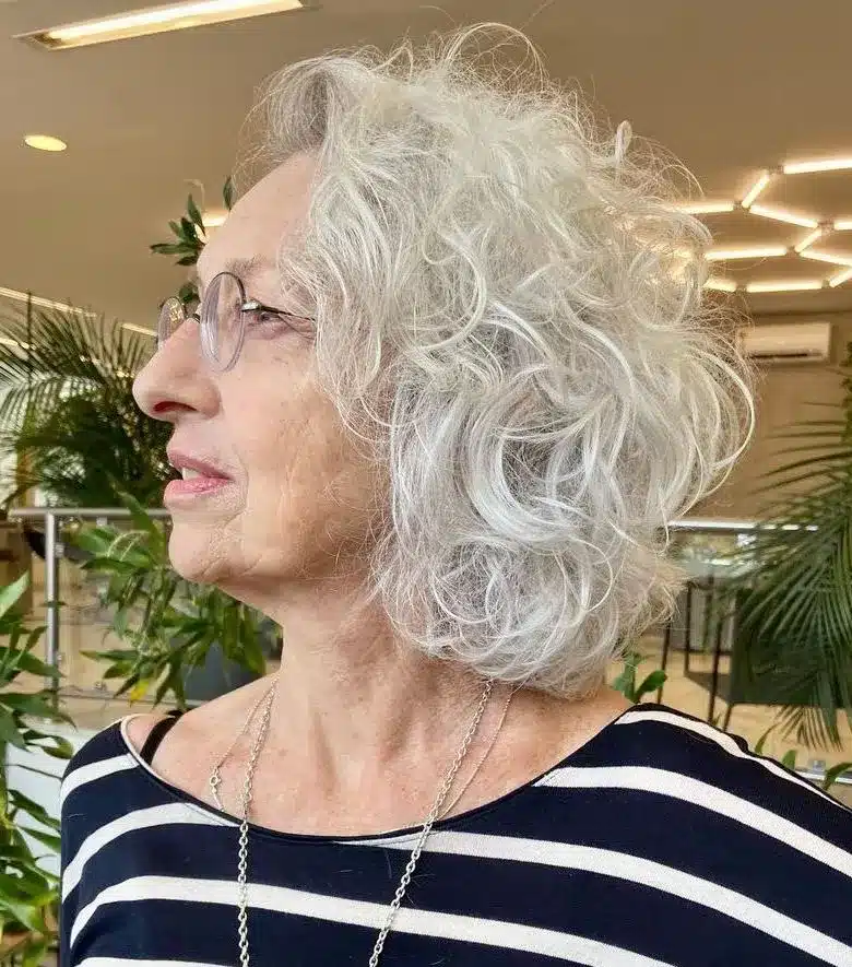 Curly gray hair bob for older ladies
